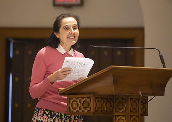 Gianna Emanuela, daughter of St. Gianna Beretta Molla and Pietro Molla, speaks to the faithful in attendance at the Mass launching the St. Gianna and Pietro Molla Miscarriage Ministry, Oct. 15, 2023.